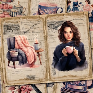DIGITAL Cozy Tea Time Junk Journal Kit – Tea Cups Printable Pages - FA139