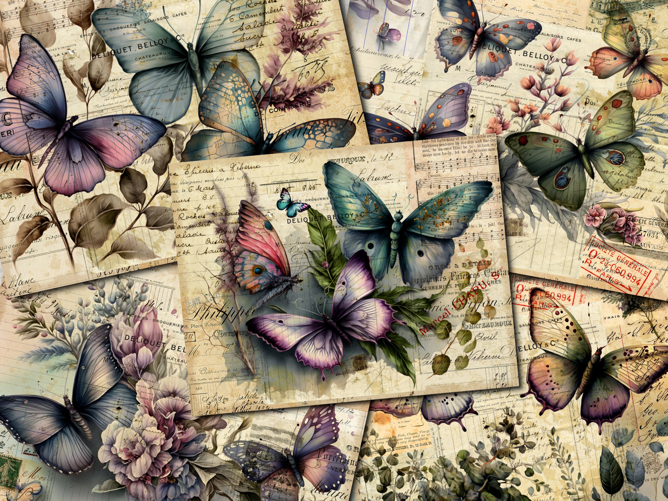 DIGITAL Vintage Butterfly Junk Journal Kit – 12 Collage Sheets - Etsy