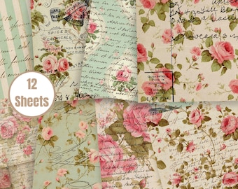 Paquete de papel digital Shabby Chic Rose: Fondos florales vintage (descarga digital) - FA225