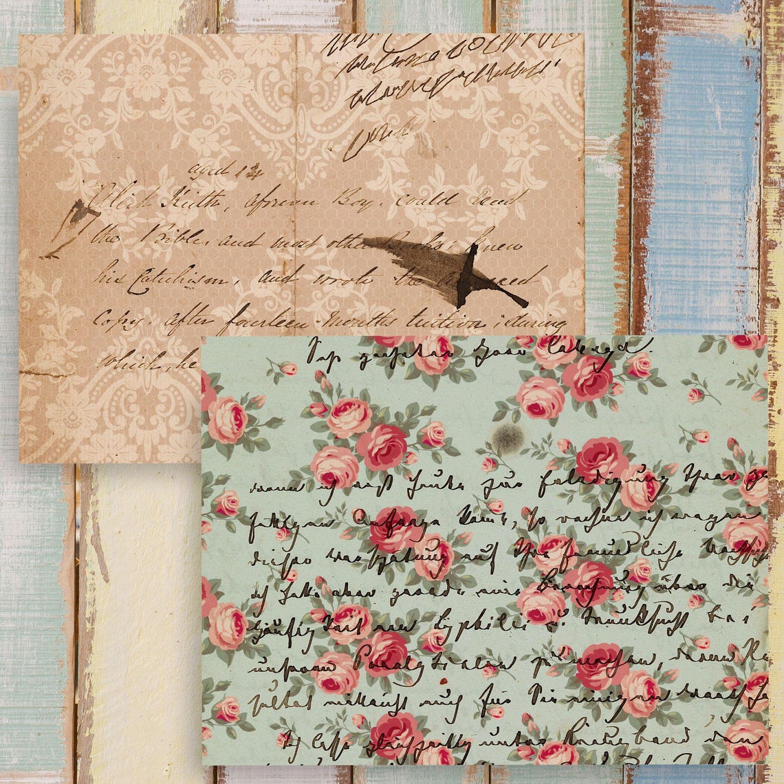 Shabby Chic Rose Digital Paper: Vintage Floral Scrapbook Backgrounds ...