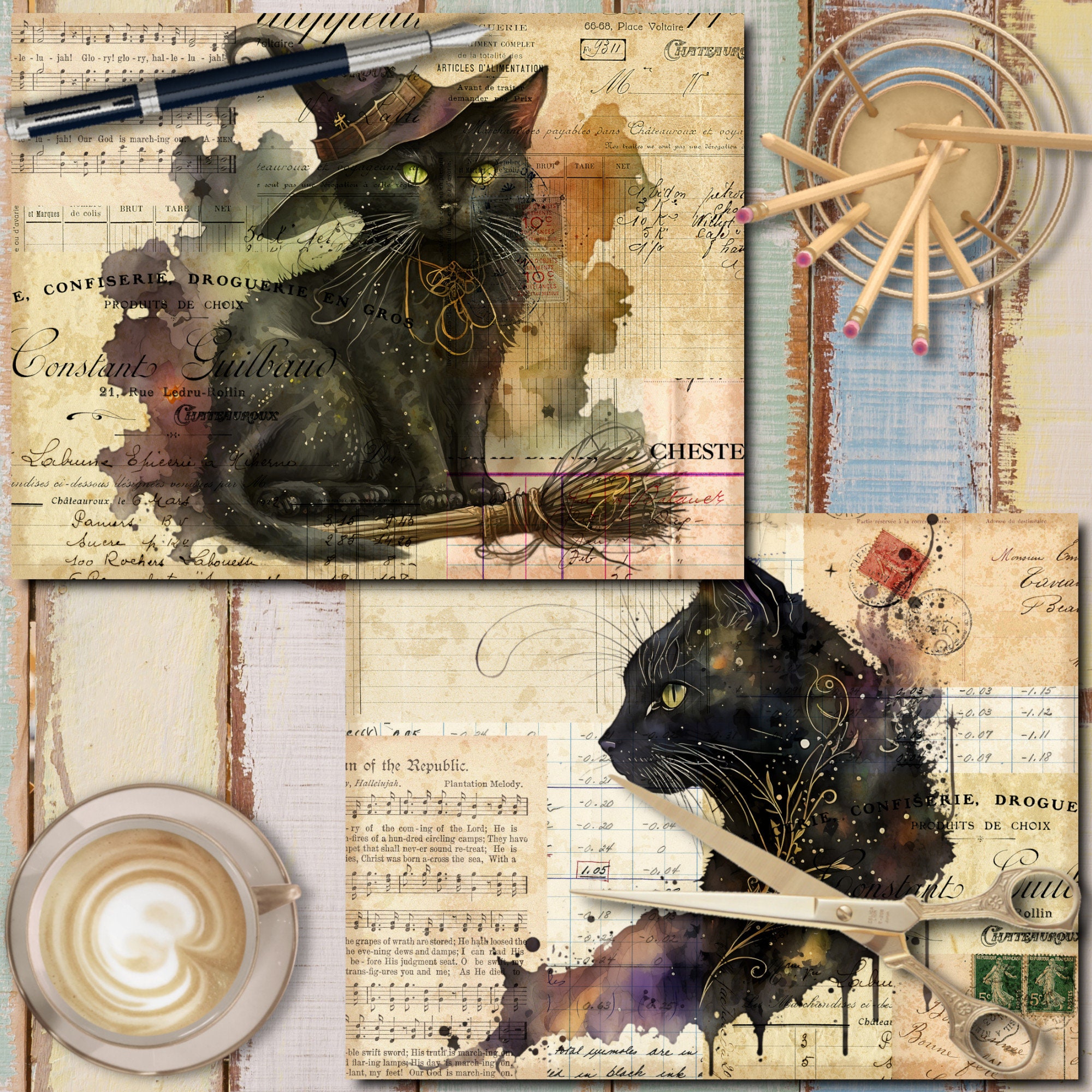 Gothic Witch Junk Journal Kit: Halloween Collage Papers (digital ...