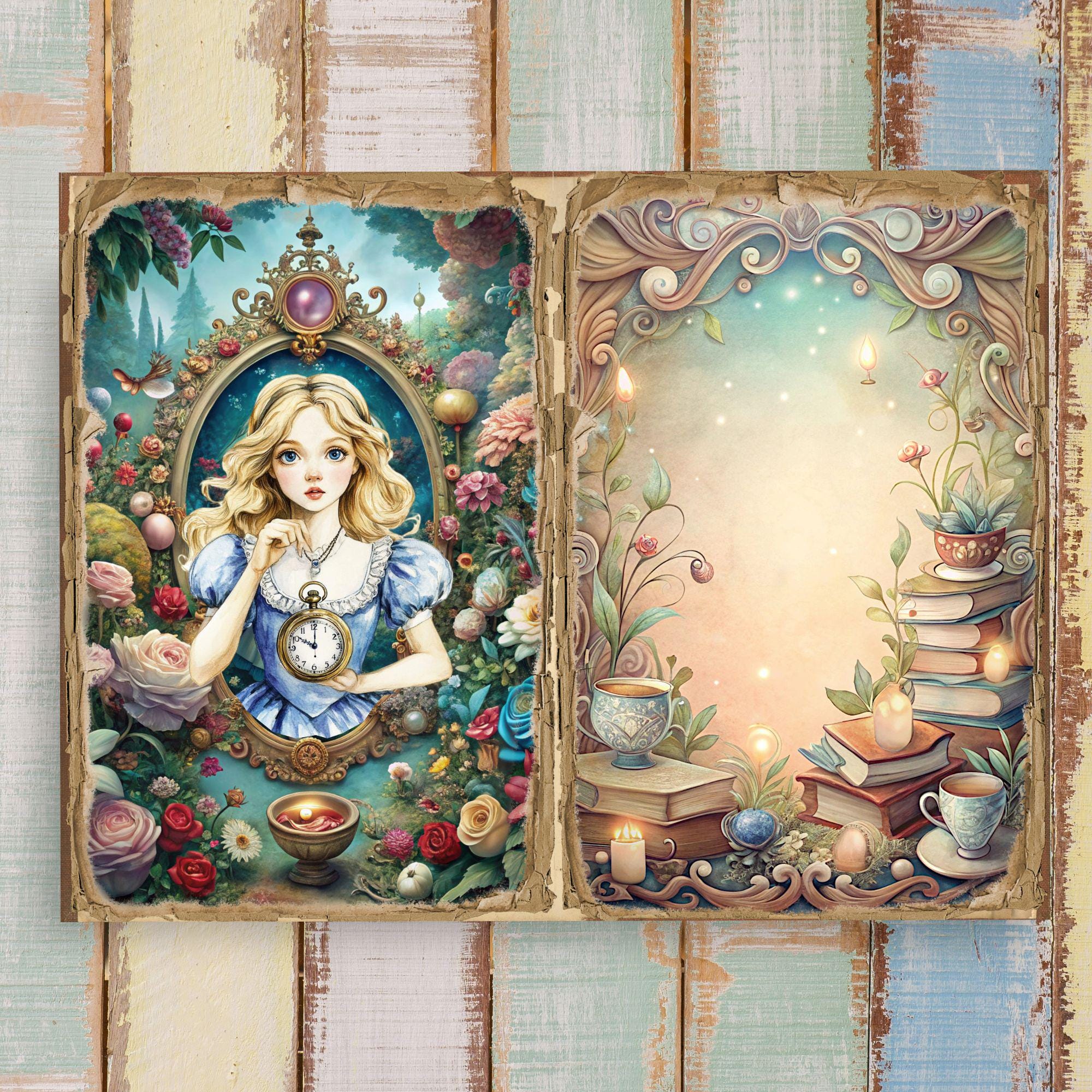 不思議の国のアリス ジャンクジャーナルキット – ヴィンテージプリント