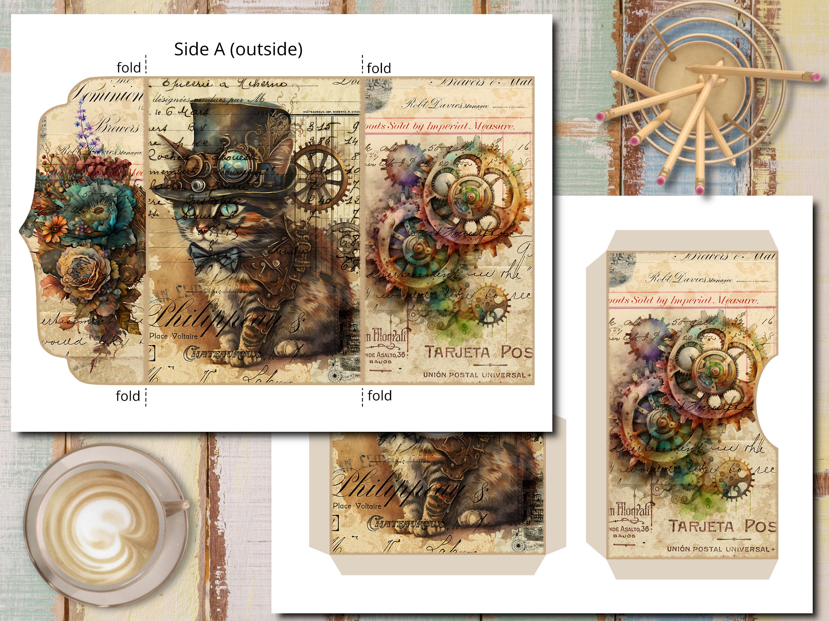 Steampunk Junk Journal Kit – Printable Folding Folio With Ephemera - Etsy