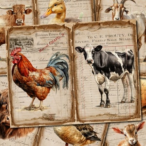 Diario basura imprimible, animales de granja, páginas de diario vintage, diario basura de páginas dobles de animales de granja, kit digital de diario basura, diario