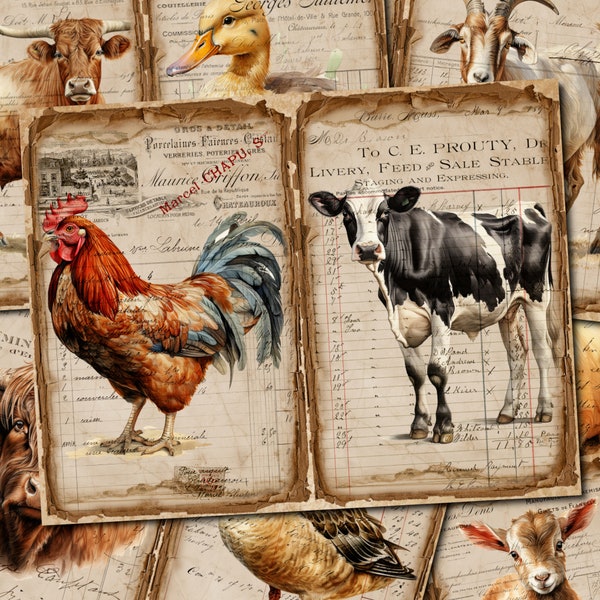 Junk Journal Printable, Farm Animals , Vintage Journal Pages, Farm Animals Double Pages Junk Journal, Junk Journal Digi Kit,  Journal