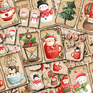Junk Journal Kit, Weihnachten Junk Journal Kit - Doppelseiten, Tags, Umschläge & Taschen - Weihnachtsmann, Weihnachtsbaum, süße Dekorationen