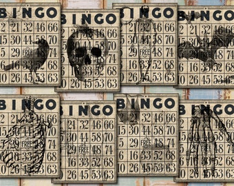 Cartones de bingo de Halloween, objetos góticos efímeros (imprimibles digitales)