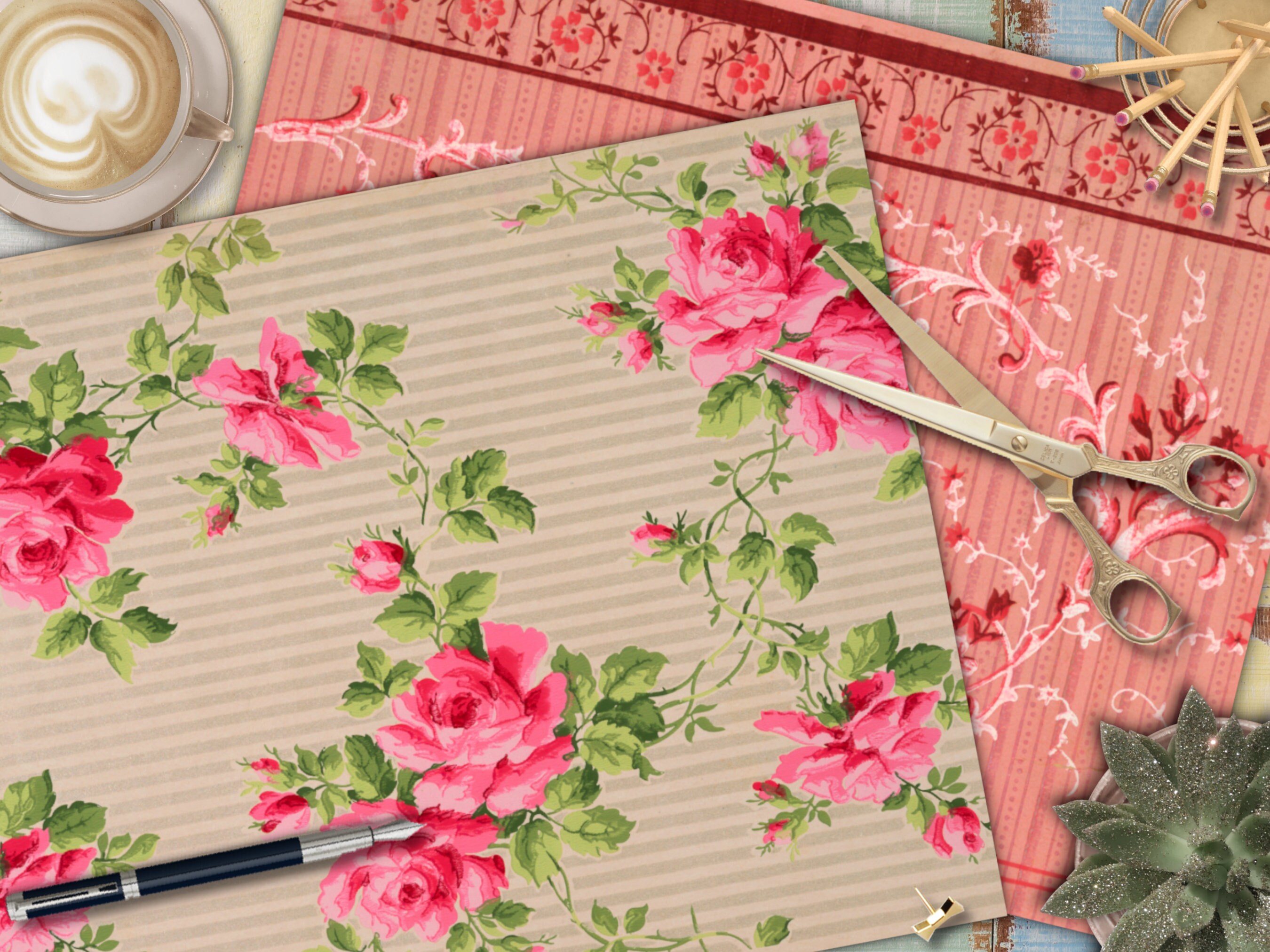 Junk Journal Digi Kit Antique Wallpaper Printables Digital - Etsy