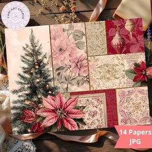 Junk Journal Vintage Christmas Collage Papers with Ruby Red Colors (Digital Download) - FA384