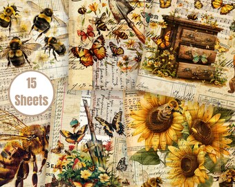 Bee & Butterfly Collage Paper: Junk Journal Printables (Digital Download)