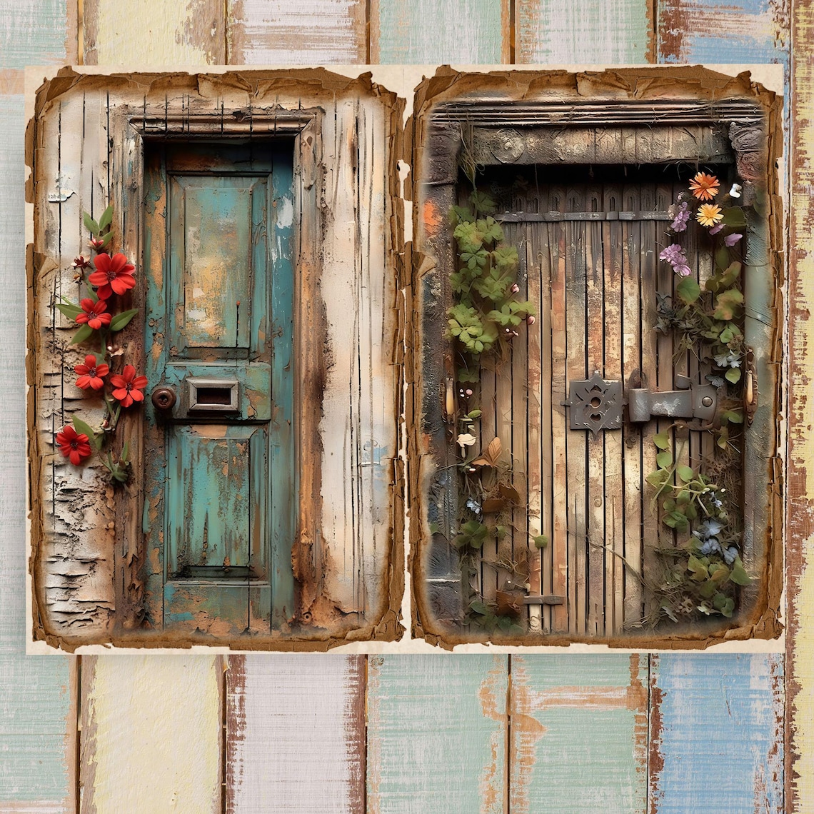 Rustic Wooden Door Printables: Distressed Mixed Media Designs (digital ...
