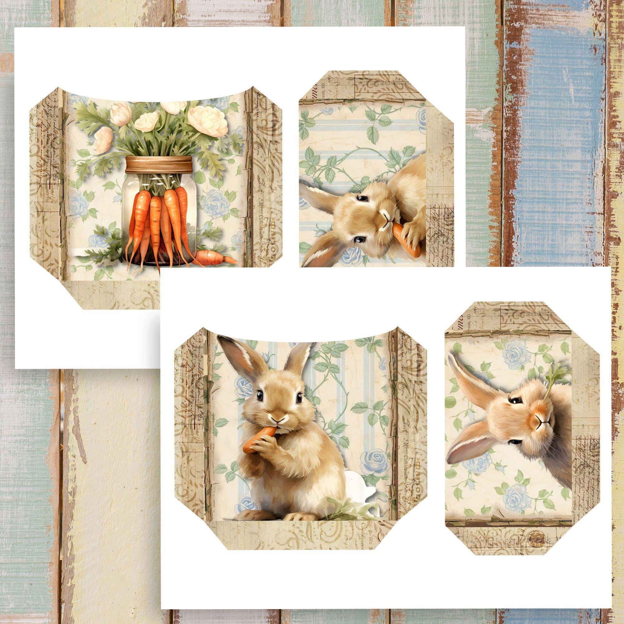Easter Junk Journal Ephemera: Vintage Bunny Tags, Cards (digital ...