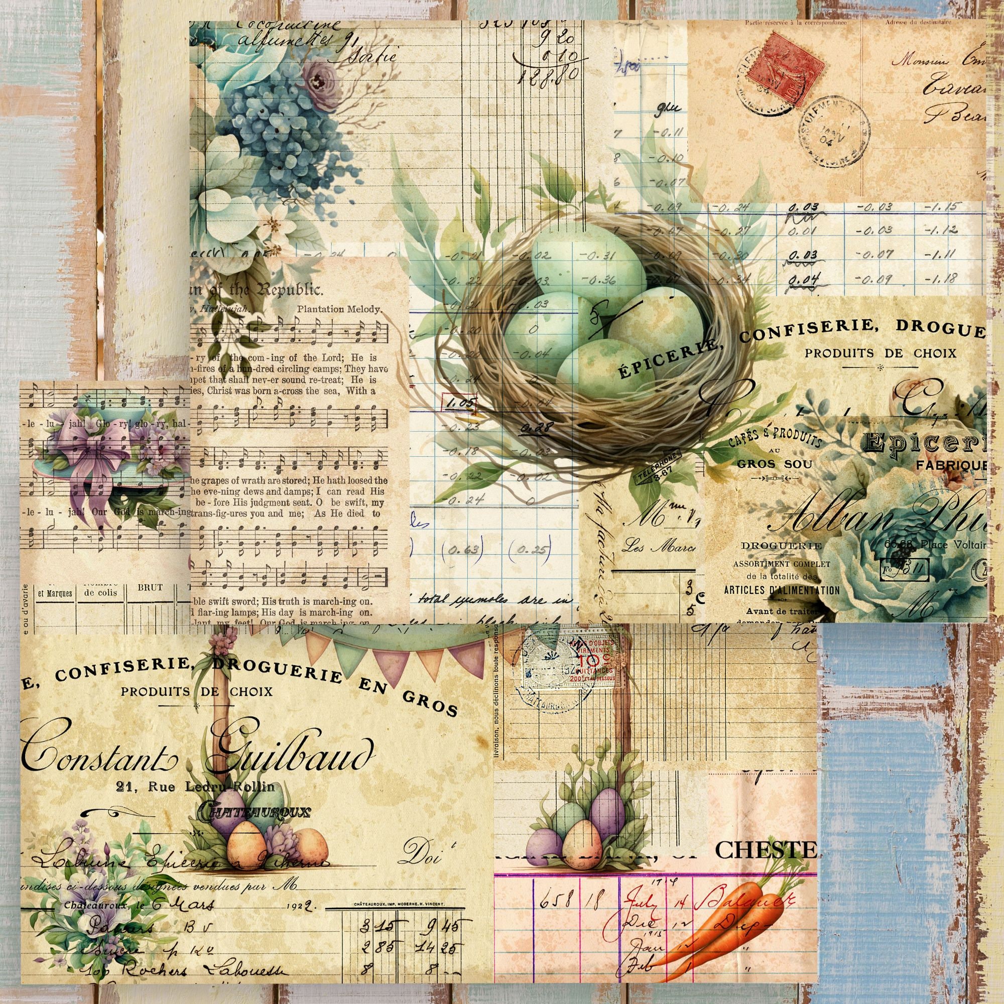 Easter Bunny Junk Journal Printable Paper: Vintage Collage (digital ...