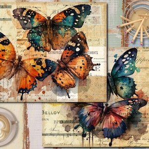 Aquarell Schmetterling Junk Journal Kit Fantasy Schmetterling Journal Seiten, Junk Journal druckbares Papier, digitale Collage Blatt, sofortiger Download
