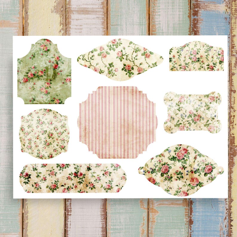 Antique Shabby Chic Roses Junk Journal Labels Add-on Kit – 5 Printable ...