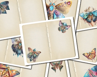 Royal Moth Lined Junk Journal Pages, Lined Journal Pages, Moth Junk Journal , Junk Journal Digi Kit, Vintage Printable Journal