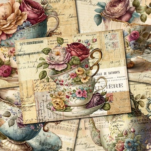 Afdrukbaar Junk Journal, Victoriaanse Tea Party, Journal Papers, aquarel Tea Party Junk Journal, Junk Journal Digi Kit, afdrukbaar dagboek