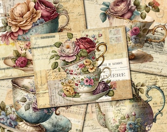 Victorian Tea Party Junk Journal Papers: Watercolor Digi Kit (Digital Download)