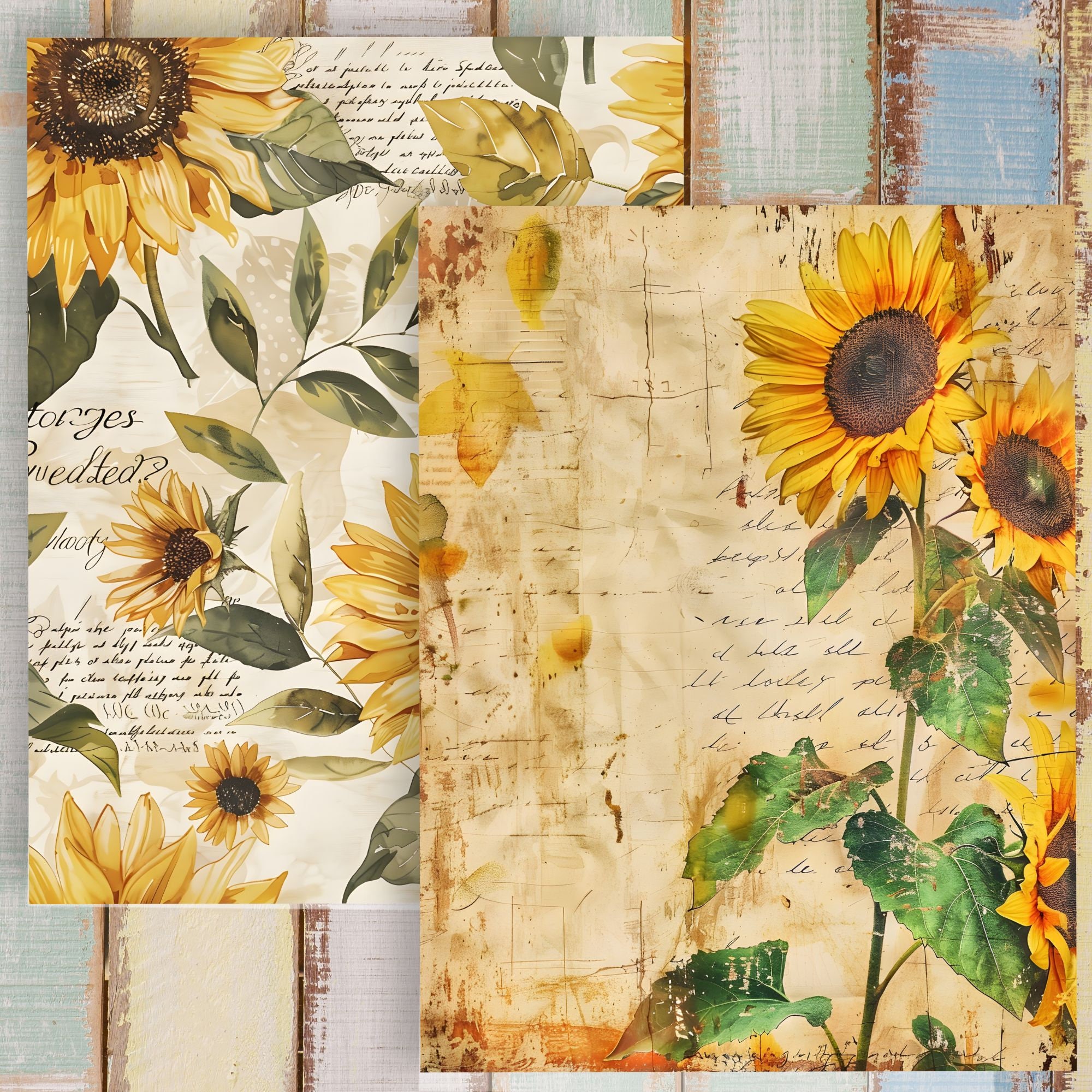 Sunflower Junk Journal Kit: Vintage Scrapbook Paper (digital Download ...