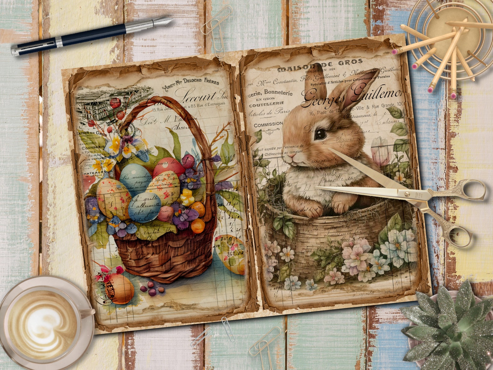 Vintage Easter Bunny Junk Journal Pages, Ephemera Kit (digital Download ...