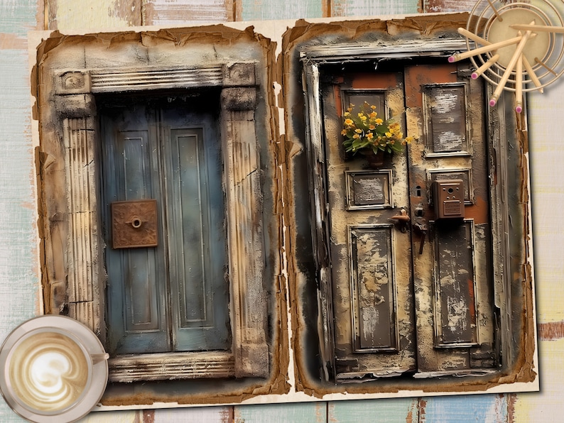 Junk Journal Printable, Wooden Doors , Vintage Journal Pages, Door Junk Journal , Junk Journal Digi Kit, Wooden Door Journal image 2