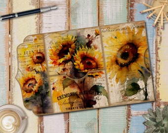 Sunflower Junk Journal Kit: Printable Folding Folio, Ephemera (Digital Download) - FA266
