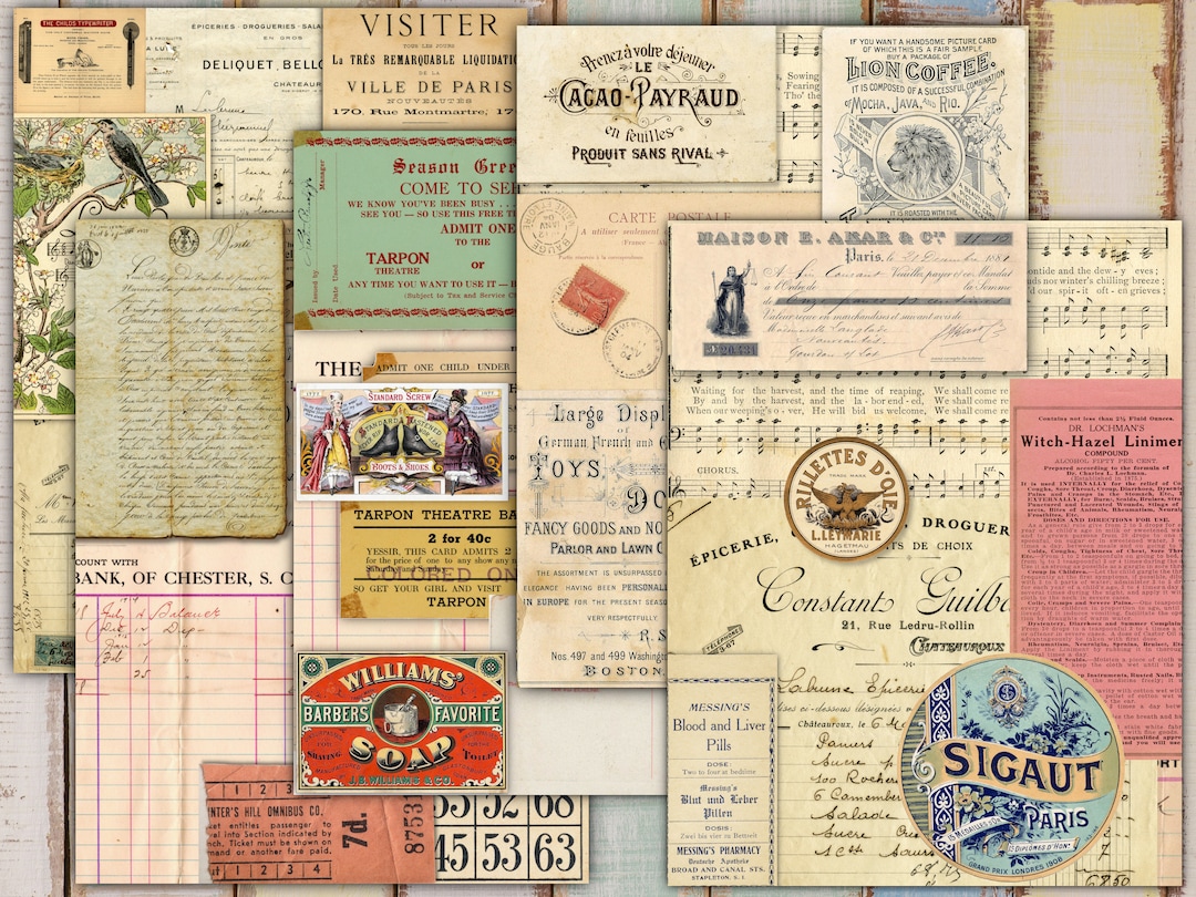 DIGITAL Ephemera Collage Papers – Junk Journal Kit - Masterboard Paper ...