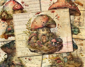 DIGITAL Mushroom House Junk Journal Kit – Printable Vintage Pages