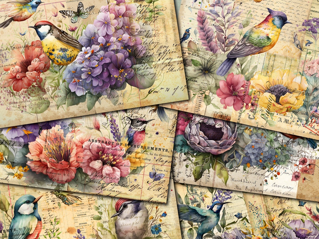 Vintage Birds & Flowers Junk Journal Papers (digital Download) - Etsy