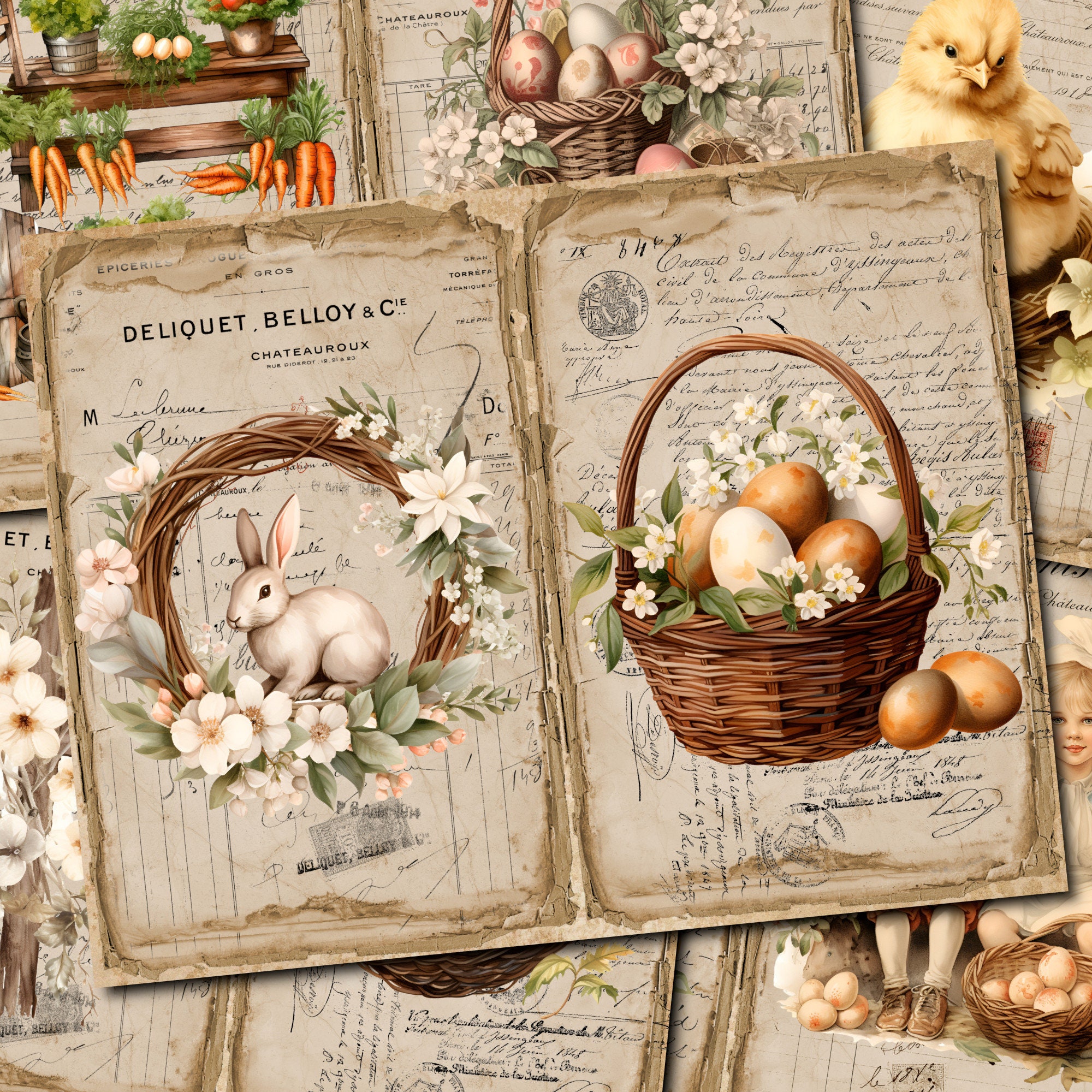 Antique Easter Bunny Junk Journal Pages, Printable Ephemera (digital ...