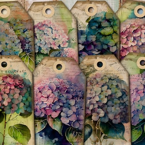 Hydrangea Junk Journal Tags, Flower Junk Journal , Vintage Printable Journal, Hydrangea Ephemera Tags,  Hydrangea Tags