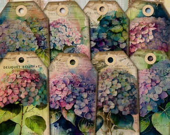 Hydrangea Junk Journal Tags: Vintage Flower Ephemera (Digital Download)