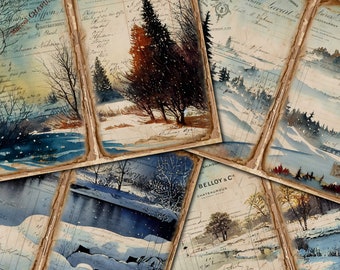 Winter Landschaft Junk Journal Kit, Verschneite Pinien (Digitaler Download)