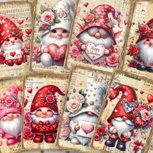 Valentine Gnome Junk Journal Pages Kit 3: Vintage Digi Kit (Digital Download)