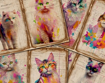 Vintage Cats Junk Journal Pages: Ephemeral Kitten Digi Kit (Digital Download)