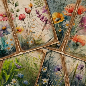 DIGITALES Aquarell Wildblumen Junk Journal Kit zum Ausdrucken - FA109