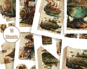 Steampunk Junk Journal Kit II: Printable Ephemera (Digital Download) - FA194