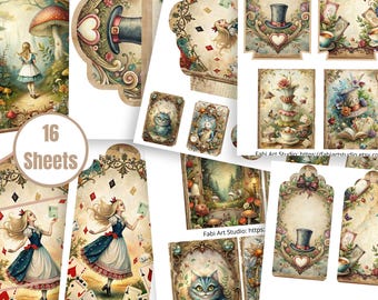 Alice in Wonderland Junk Journal Add-On Kit 1 | Printable Ephemera for Journals & Scrapbooks - FA350