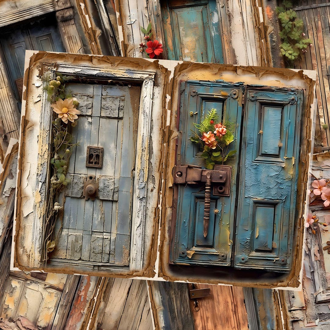 Rustic Wooden Door Printables: Distressed Mixed Media Designs (digital ...
