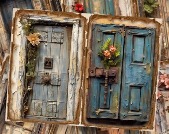 Puertas de madera rústicas imprimibles: diseños desgastados con técnica mixta (descarga digital)