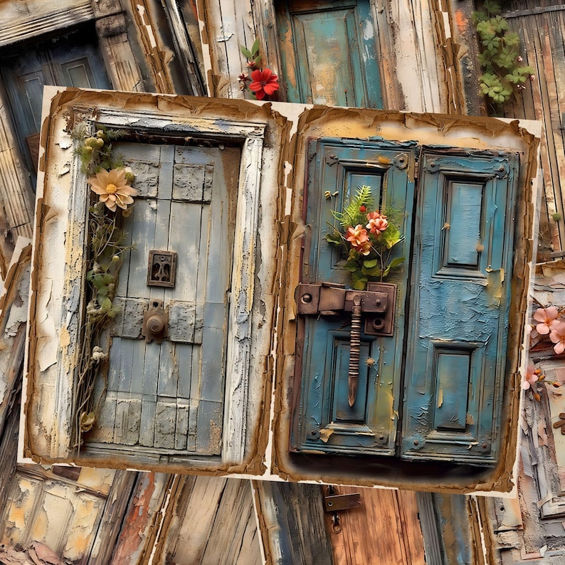 Rustic Wooden Door Printables: Distressed Mixed Media Designs (digital ...