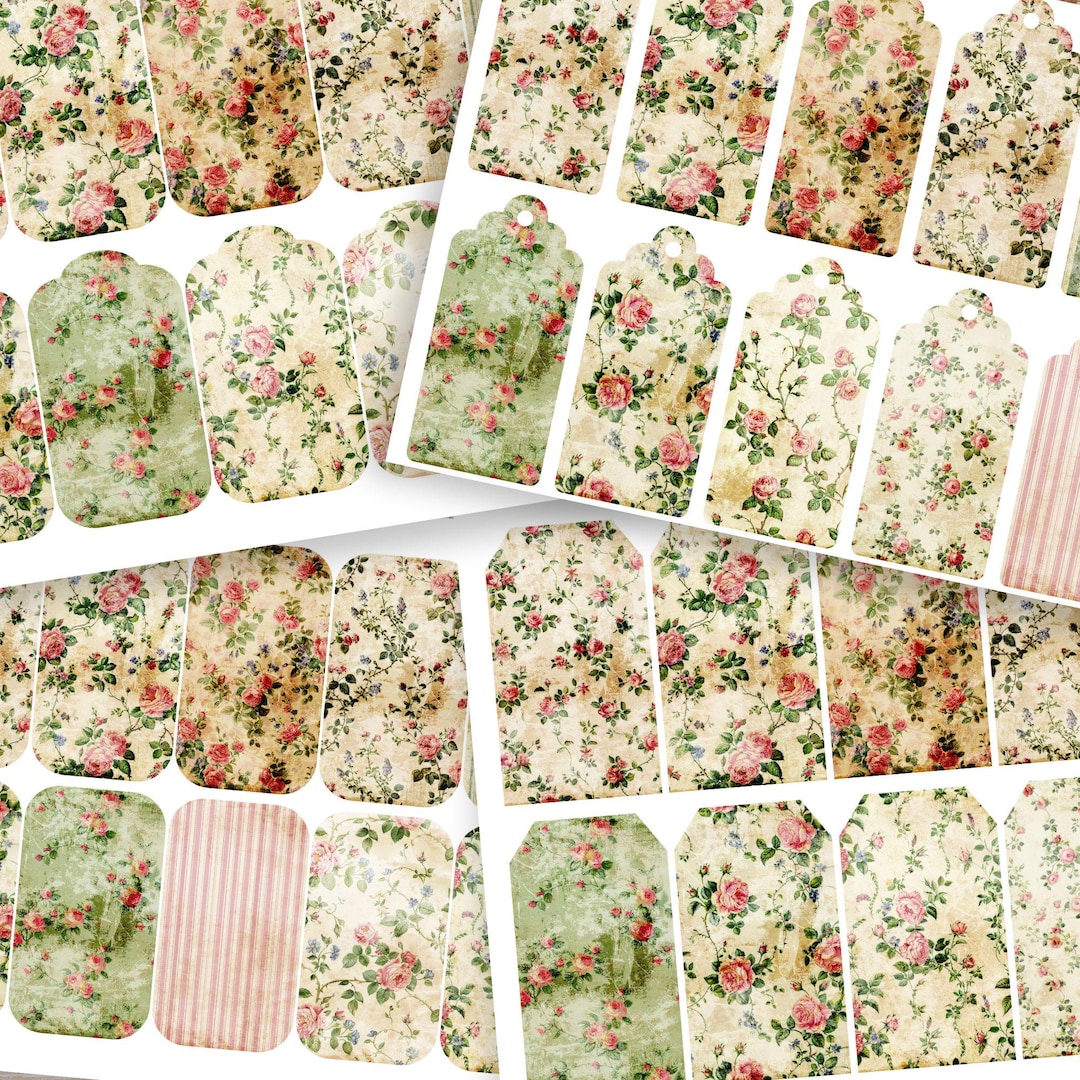 Antique Shabby Chic Roses Junk Journal Tags Add-on Kit – 5 Printable ...