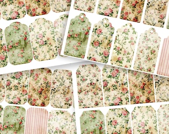 Zestaw dodatków do dziennika w stylu vintage shabby chic z różami – 5 arkuszy do druku