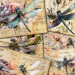 Dragonfly Collage Papers: Vintage Junk Journal Kit (Digital Download)