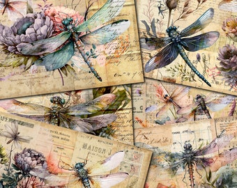 Dragonfly Collage Papers: Vintage Junk Journal Kit (Digital Download)