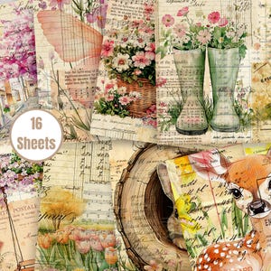 Kit imprimable de carnets printaniers de rêve - Papiers collage aquarelle - Fleurs fantaisistes, papillons et pastels doux - FA219