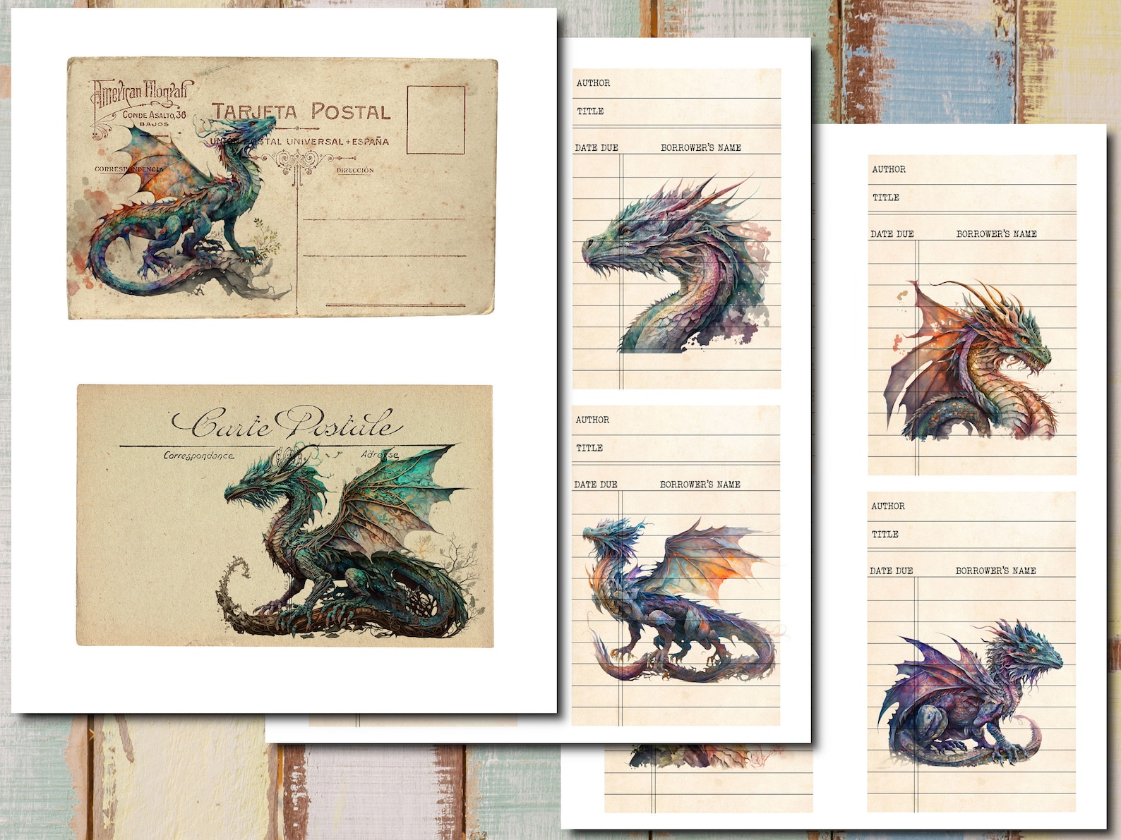 Dragon Junk Journal Ephemera ADDON Kit: Vintage Printable Cards, Tags ...