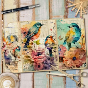 Kit de journal indésirable, carnet pliant folio oiseau, feuilles de collage, éphémères, dossier oiseaux, design folio pliant pour la journalisation indésirable