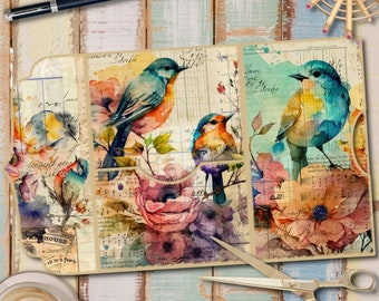 Bird Junk Journal Kit: Printable Folding Folio, Ephemera (Digital Download)