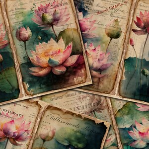 Diario di scarto stampabile, Loto, Pagine di diario di loto vintage, Diario di scarto a forma di fiore, Kit digitale di diario di scarto vintage, Diario stampabile vintage